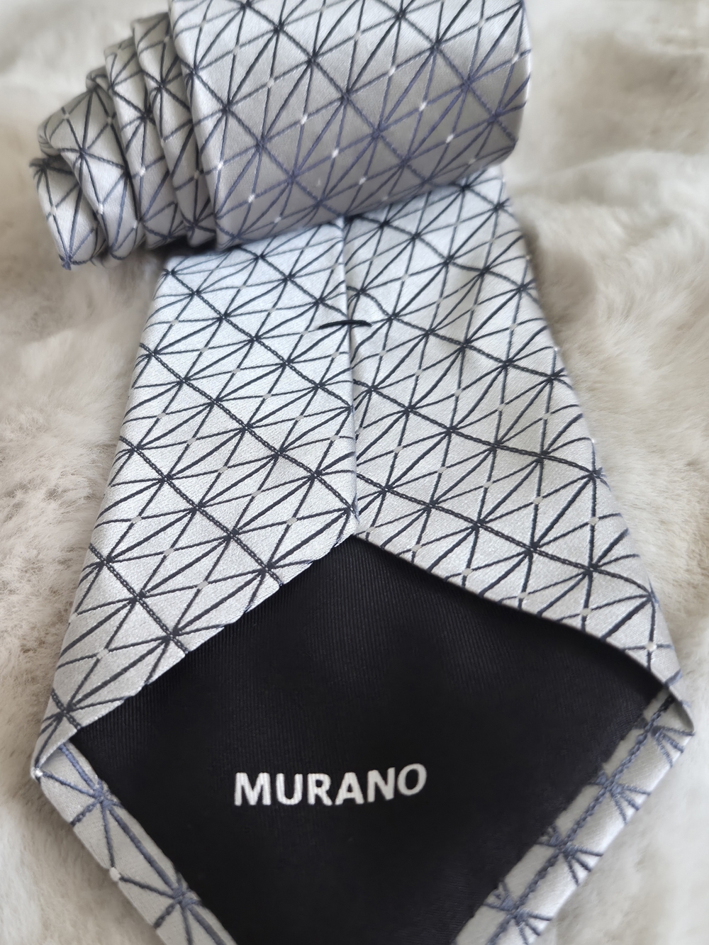 SHARP Murano Mens Tie Silver Blue Geometric Modern Designer Necktie USA - Picture 5 of 8